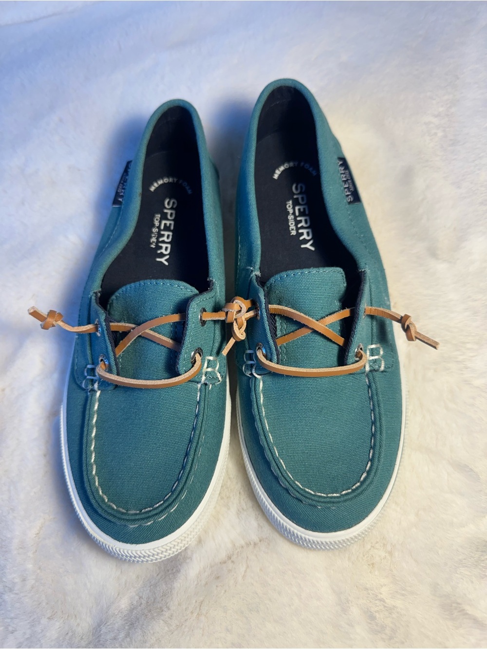 Sperry Teal Canvas Deck Shoes with Tan Laces Size 6